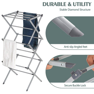 Expandable and Foldable Clothes Drying Stand, Clothes Rack for Air Drying Clothing, Sturdy Durable Clothes Dryer, Laundry Drying Stand for Indoor, Outdoor, Balcony, Gray