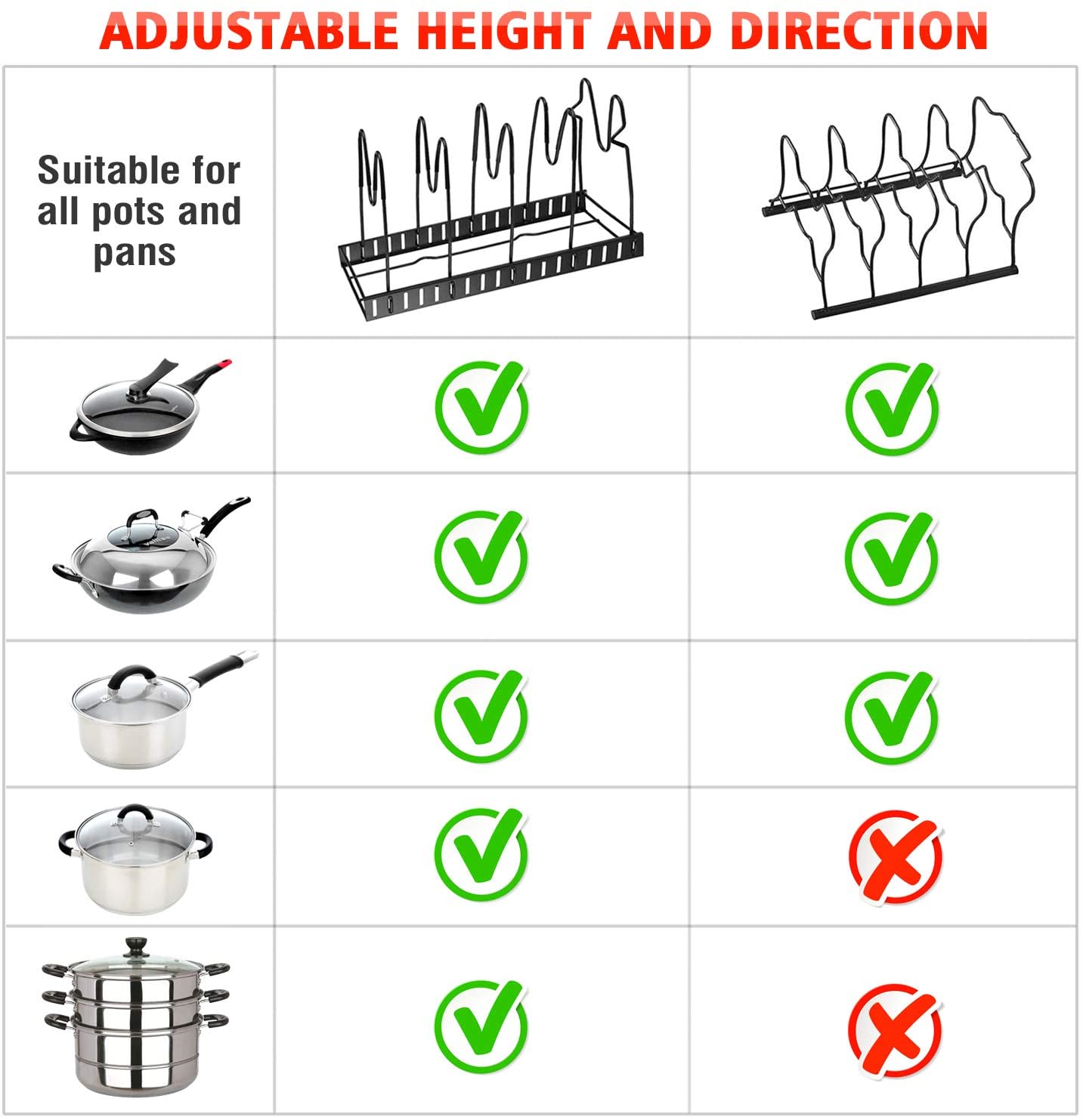 8 Tiers Adjustable Pots and Pans Organizer