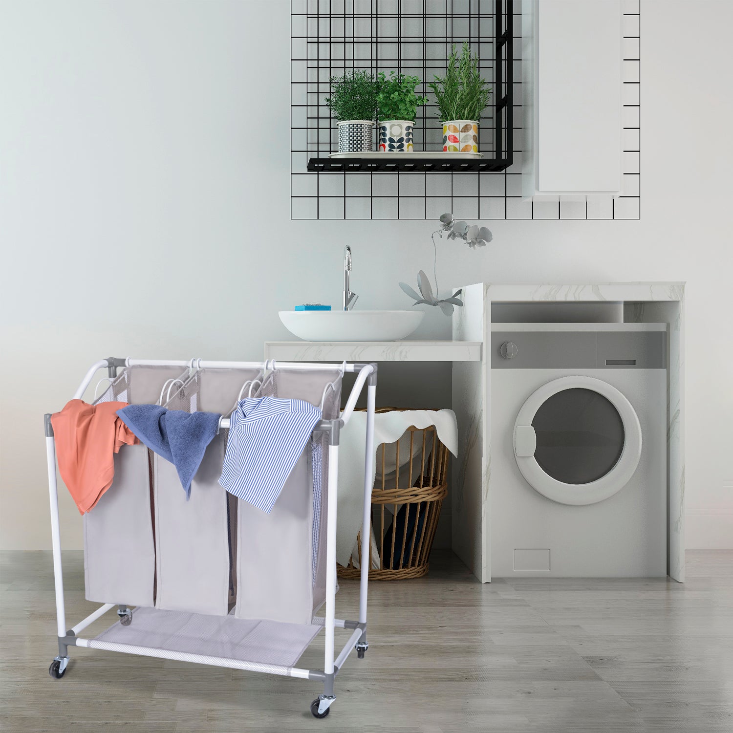 3-Section Laundry Sorter Basket