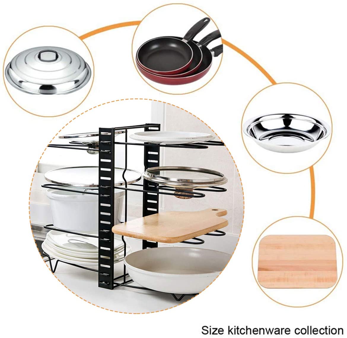 8 Tiers Adjustable Pots and Pans Organizer